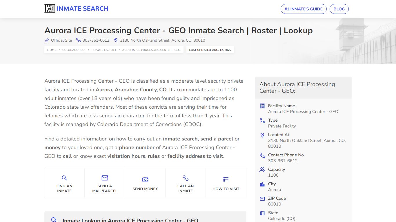 Aurora ICE Processing Center - GEO Inmate Search | Roster ...